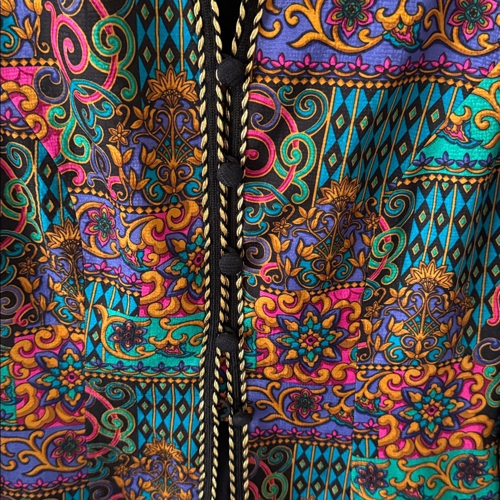 VTG Safe Silk Adrianna Papell Women's Vibrant Patterned Silk Blazer SZ 8P - Picture 3 of 5